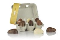 6 stk. Marcipan æg i æggebakke med gult Cocoturebånd  216 g FORUDBESTIL NU